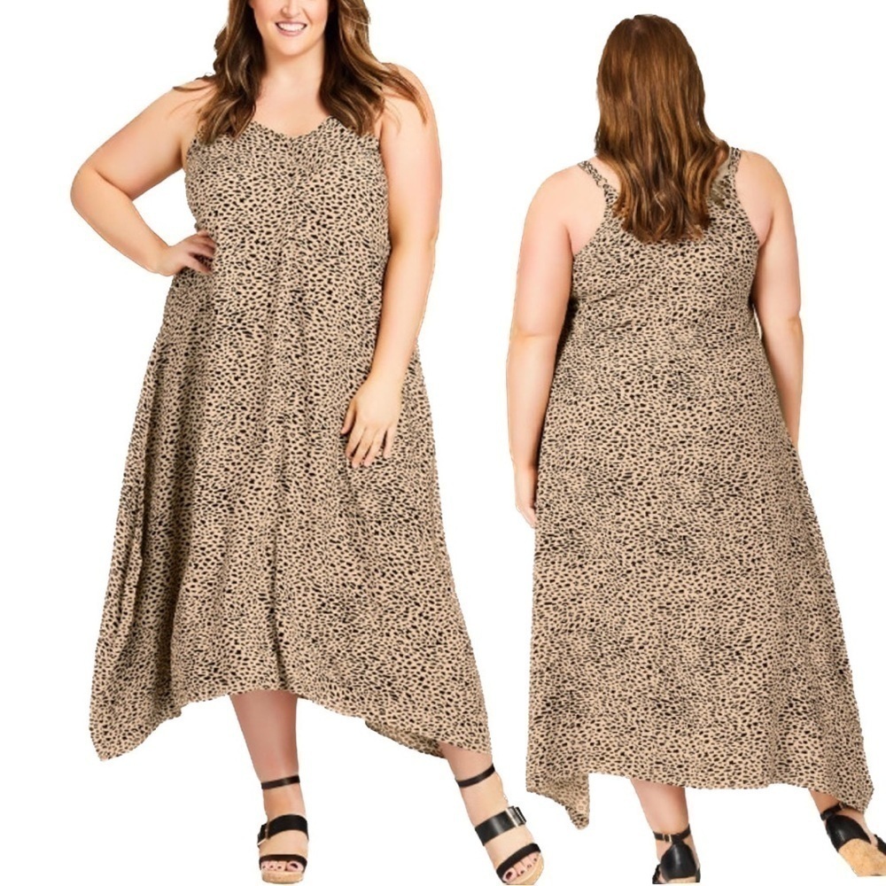 Avenue Animal Print Trapeze Toffee Midi Maxi Dress H94.5